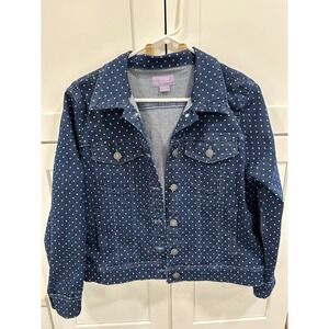 Laura Scott Denim Jacket Polka‎ Dot Jean Jacket Button Front Casual M